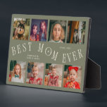 Modern 8 Photo Collage Best Mom Ever Sage Green Plaque<br><div class="desc">Modern and minimal mother's day photo keepsake plaque featuring 8 photos with a curvy typography text that says "best mom ever." The color is sage green.</div>