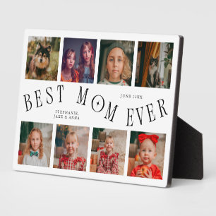 Modern 8 Photo Collage Best Mom Ever White Plaque