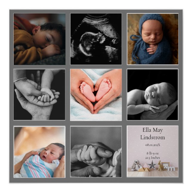 Modern 8 - photo Collage Black Frames Grey Poster (Front)