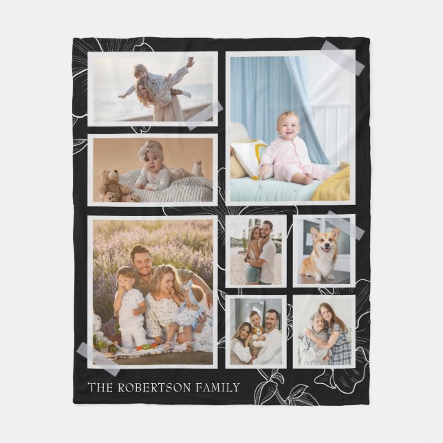 Modern 8 Photo Collage Family Fleece Blanket (Front)