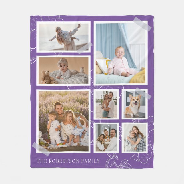 Modern 8 Photo Collage Family Fleece Blanket (Front)