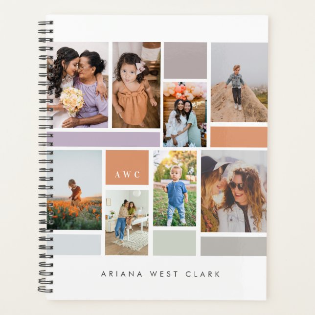 Modern 8 Photo Collage Family Photo Grid White Planner (Front)