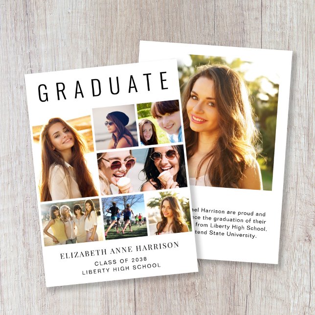 Modern 8 Photo Collage Graduation Announcement (A modern photo collage graduation announcement to celebrate the graduate's achievements)