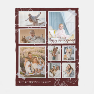 Modern 8 Photo Collage Happy Thanksgiving Fleece Blanket