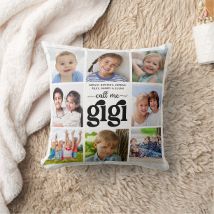 Modern 8 Photo Collage Names Call Me Gigi Cushion