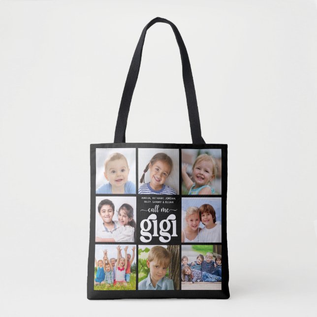 Modern 8 Photo Collage Names Call Me Gigi Tote Bag (Front)