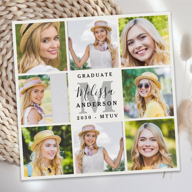 Modern 8 Photo Collage Stylish Graduation Announcement (Creator Uploaded)