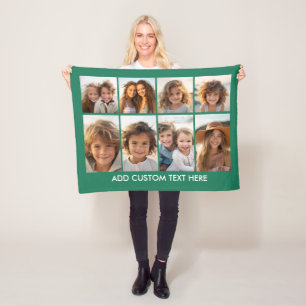 Modern 8 Photo Collage with Photos and Text Fleece Blanket