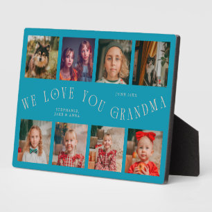 Modern 8 Photo Grid Love You Grandma Aqua Blue Plaque