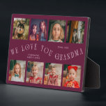 Modern 8 Photo Grid Love You Grandma Cranberry Plaque<br><div class="desc">Modern and minimal keepsake photo plaque to gift it to a grandmother featuring 8 photos with a curvy typography text that says "we love you grandma." The color is cranberry.</div>