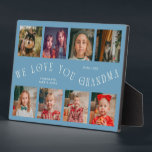Modern 8 Photo Grid Love You Grandma Denim Blue Plaque<br><div class="desc">Modern and minimal keepsake photo plaque to gift it to a grandmother featuring 8 photos with a curvy typography text that says "we love you grandma." The color is denim blue.</div>