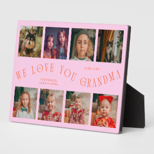 Modern 8 Photo Grid Love You Grandma Orange Pink Plaque