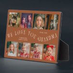 Modern 8 Photo Grid Love You Grandma Terracotta Plaque<br><div class="desc">Modern and minimal keepsake photo plaque to gift it to a grandmother featuring 8 photos with a curvy typography text that says "we love you grandma." The color is terracotta.</div>