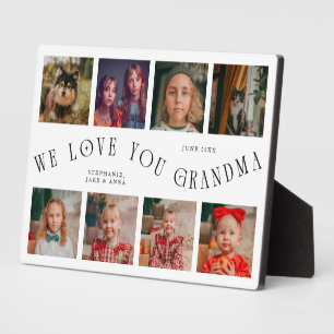 Modern 8 Photo Grid Love You Grandma White Plaque