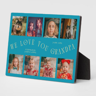 Modern 8 Photo Grid Love You Grandpa Aqua Blue Plaque