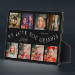 Modern 8 Photo Grid Love You Grandpa Black Plaque<br><div class="desc">Modern and minimal keepsake photo plaque to gift it to a grandfather featuring 8 photos with a curvy typography text that says "we love you grandpa." The color is black.</div>