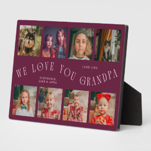 Modern 8 Photo Grid Love You Grandpa Cranberry Plaque