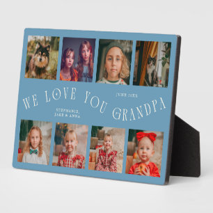 Modern 8 Photo Grid Love You Grandpa Denim Blue Plaque