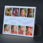 Modern 8 Photo Grid Love You Grandpa Icy Blue Plaque<br><div class="desc">Modern and minimal keepsake photo plaque to gift it to a grandfather featuring 8 photos with a curvy typography text that says "we love you grandpa." The color is icy blue.</div>