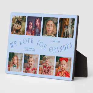Modern 8 Photo Grid Love You Grandpa Icy Blue Plaque
