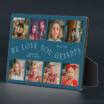 Modern 8 Photo Grid Love You Grandpa Teal Plaque<br><div class="desc">Modern and minimal keepsake photo plaque to gift it to a grandfather featuring 8 photos with a curvy typography text that says "we love you grandpa." The color is teal.</div>