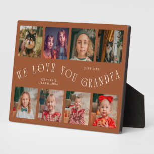 Modern 8 Photo Grid Love You Grandpa Terracotta Plaque