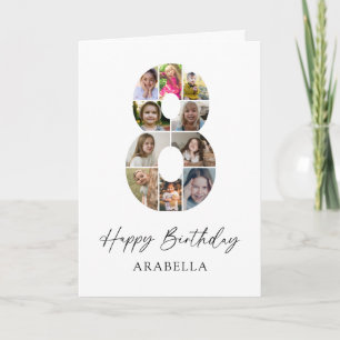 Modern 8th Birthday Photo Collage Card