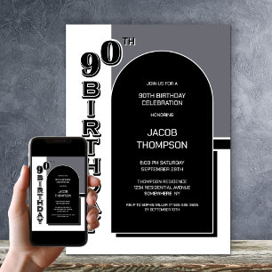 Modern 90th Birthday Black Arch Party Invitation