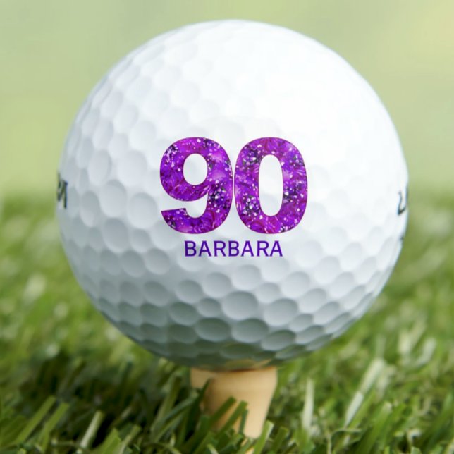 Modern 90th birthday golf balls purple initials (Creator Uploaded)
