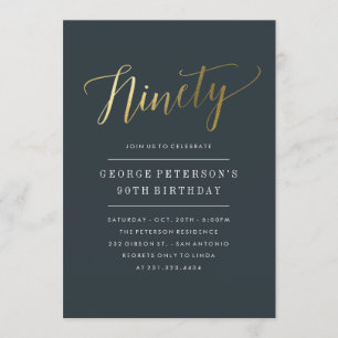 Modern 90th Birthday Invitations -  Faux Gold