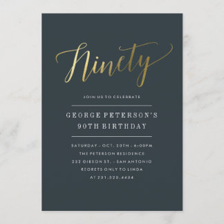 Modern 90th Birthday Invitations -  Faux Gold