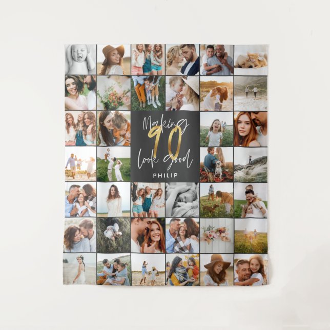 Modern 90th birthday multi photo  tapestry (Front)