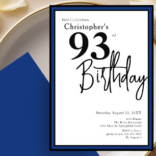 Modern 93rd Birthday Invitation Elegant Black Blue