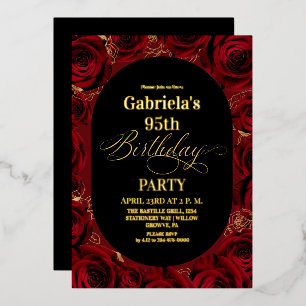 Modern 95th Birthday Elegant Red Gold Floral