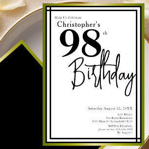 Modern 98th Birthday Invitation Elegant Black Gold