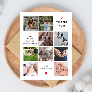 Modern 9 Photo Collage New Baby Family Thank You Card