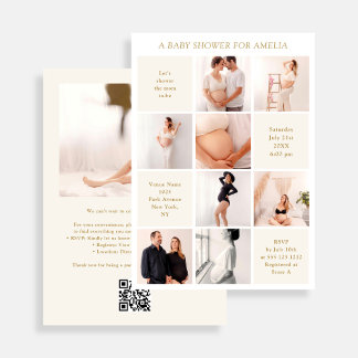Modern 9 Photo Collage White Ivory Baby Shower Invitation