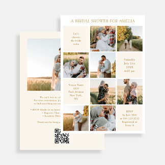 Modern 9 Photo Collage White Ivory Bridal Shower Invitation