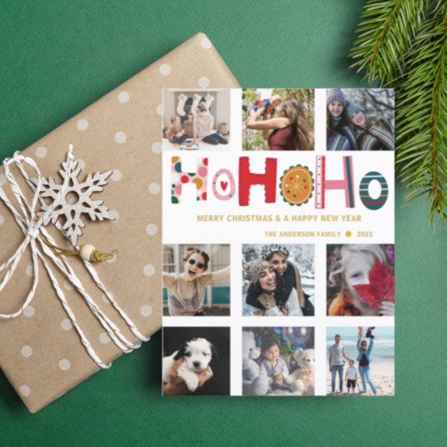 Modern 9 Photo Colorful Christmas Greeting  Postcard (Creator Uploaded)