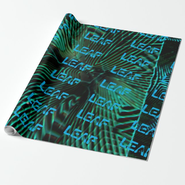 MODERN A LEAF OIL GREEN BLUE WRAPPING PAPER (Unrolled)