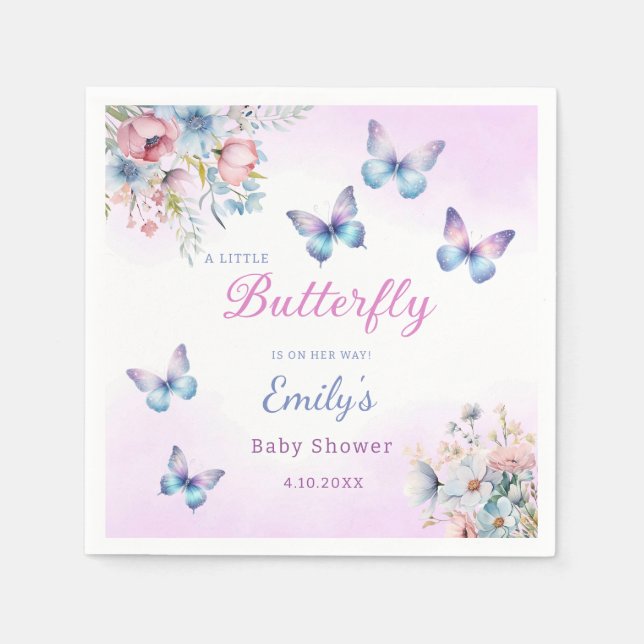 Modern A little Butterfly Floral girl baby shower  Napkin (Front)