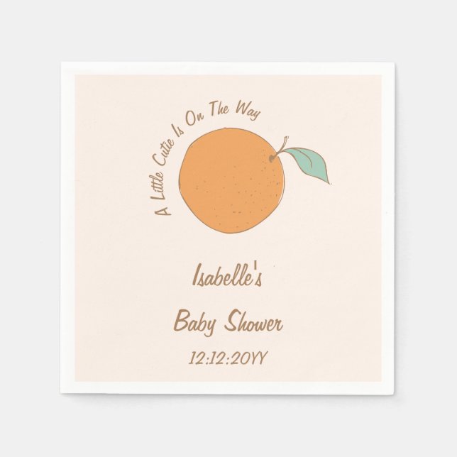 Modern A Little Cutie Orange Baby Shower  Napkin (Front)