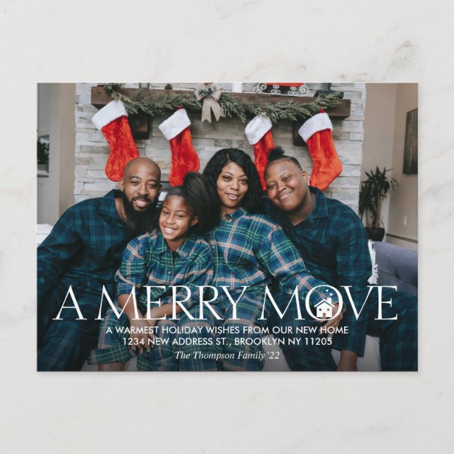 Modern A Merry Move New Home Photo Holiday Moving Announcement Postcard (Front)