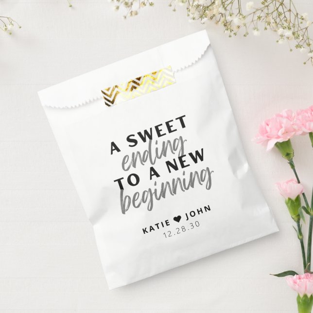 Modern A Sweet Ending to A New Beginning Wedding Favour Bags (Sealed)