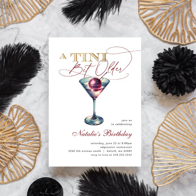 Modern A Tini Bit Older Martini Cherry Birthday Invitation (Modern A Tini Bit Older Martini Cherry Birthday Invitation)