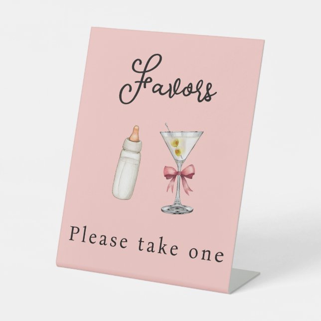 Modern A Tini One Pink Favours Martini Baby Shower Pedestal Sign (Front)