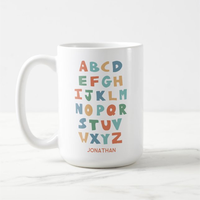 Modern ABC Alphabet Personalised Classroom Letters Coffee Mug (Left)