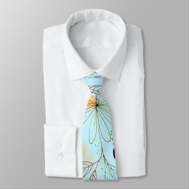 Modern Abstrac Business Pattern Blue Yellow Tie (Tied)