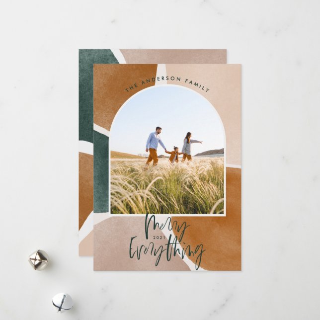 Modern abstract 1 photo arch Christmas holiday Ann Card (Front/Back In Situ)