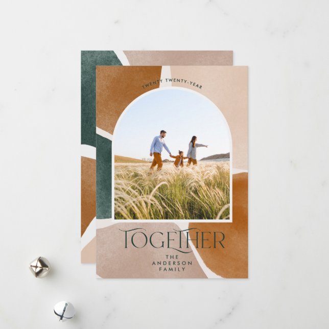 Modern abstract 1 photo arch Christmas typography Holiday Card (Front/Back In Situ)